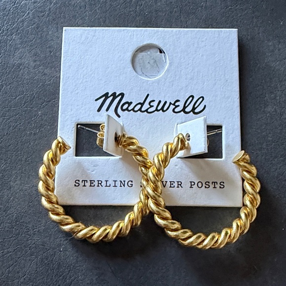Madewell Puffed Rope Medium Hoop Earrings Twisted Gold NWT - Picture 4 of 6